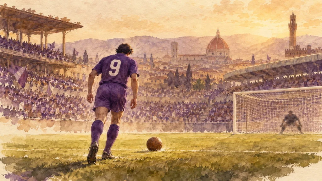 Illustrazione per l’articolo: Il nove da venti gol: cosa porta davvero la Fiorentina in alto?